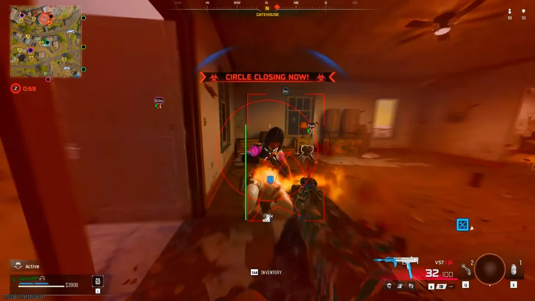 Warzone ESP player boxes with distance markers during combat
